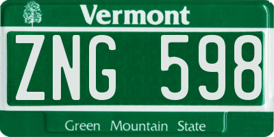 VT license plate ZNG598