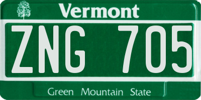 VT license plate ZNG705