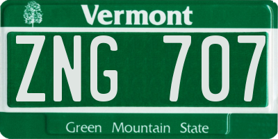 VT license plate ZNG707