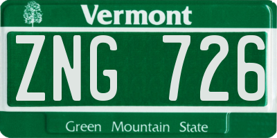 VT license plate ZNG726