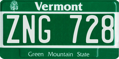 VT license plate ZNG728