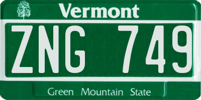 VT license plate ZNG749