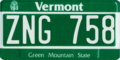 VT license plate ZNG758
