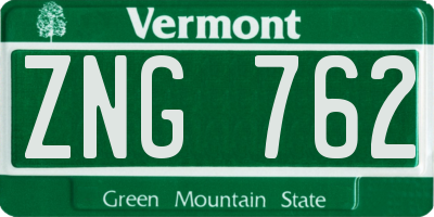 VT license plate ZNG762