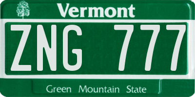 VT license plate ZNG777