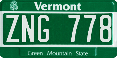 VT license plate ZNG778
