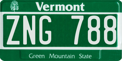 VT license plate ZNG788