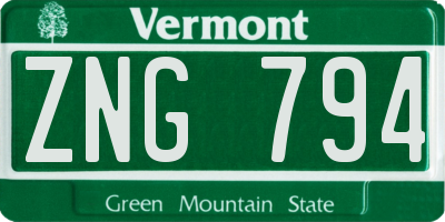 VT license plate ZNG794