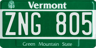 VT license plate ZNG805