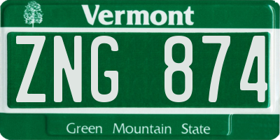 VT license plate ZNG874