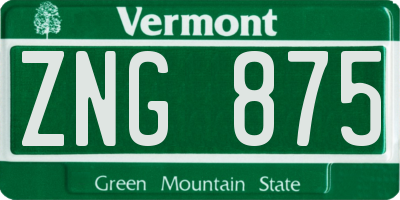VT license plate ZNG875