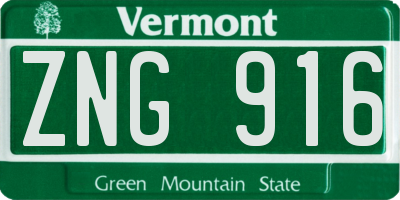 VT license plate ZNG916