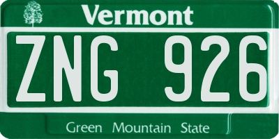 VT license plate ZNG926