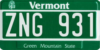 VT license plate ZNG931