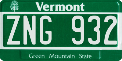 VT license plate ZNG932