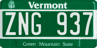 VT license plate ZNG937
