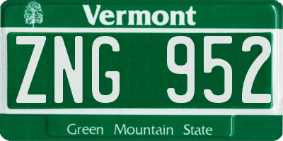 VT license plate ZNG952