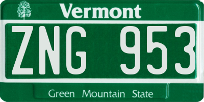 VT license plate ZNG953