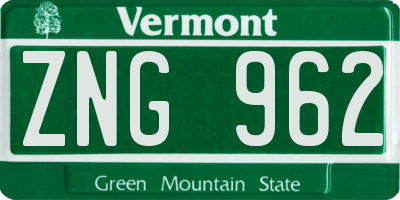 VT license plate ZNG962
