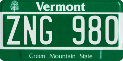VT license plate ZNG980