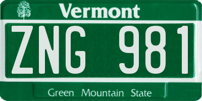 VT license plate ZNG981