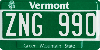 VT license plate ZNG990