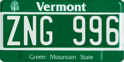 VT license plate ZNG996