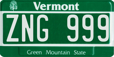 VT license plate ZNG999