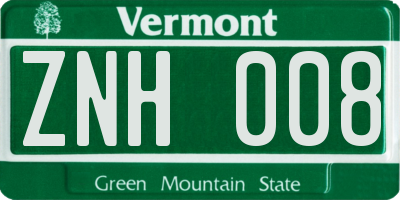 VT license plate ZNH008