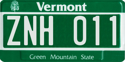 VT license plate ZNH011