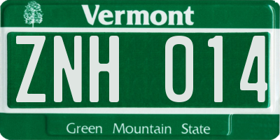 VT license plate ZNH014
