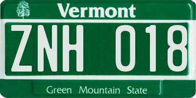 VT license plate ZNH018