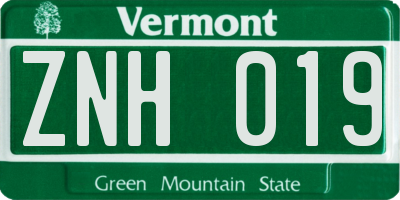 VT license plate ZNH019