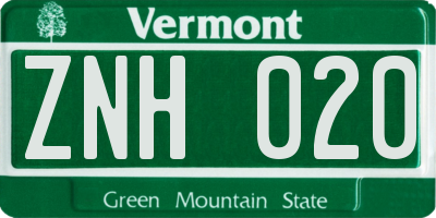 VT license plate ZNH020