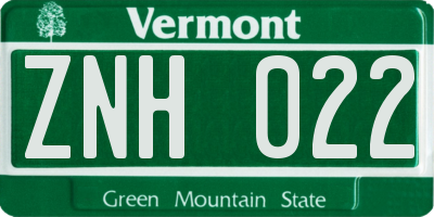 VT license plate ZNH022