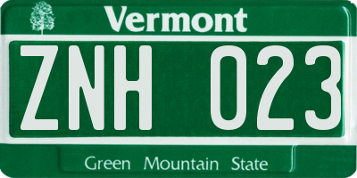 VT license plate ZNH023