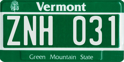 VT license plate ZNH031