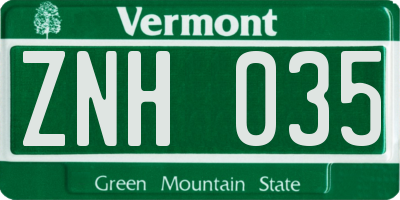 VT license plate ZNH035