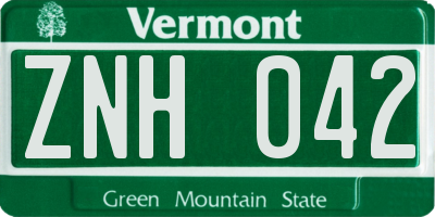 VT license plate ZNH042