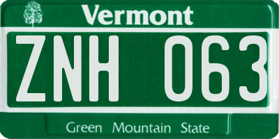 VT license plate ZNH063