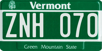 VT license plate ZNH070