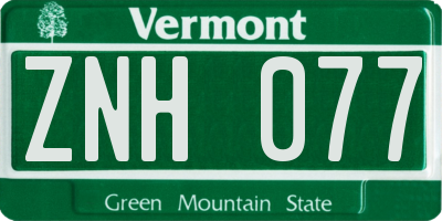 VT license plate ZNH077