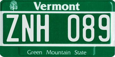 VT license plate ZNH089