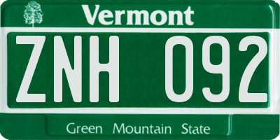VT license plate ZNH092