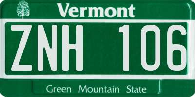VT license plate ZNH106