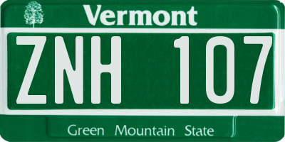 VT license plate ZNH107