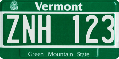 VT license plate ZNH123
