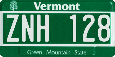 VT license plate ZNH128