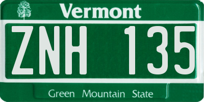VT license plate ZNH135