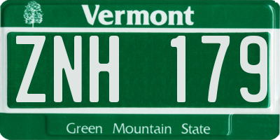 VT license plate ZNH179
